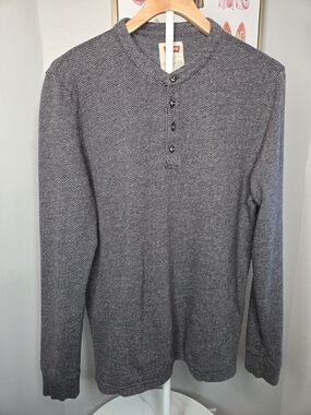 Levi’s Mens Herringbone Henley Shirt Gray Black Long Sleeve Size L